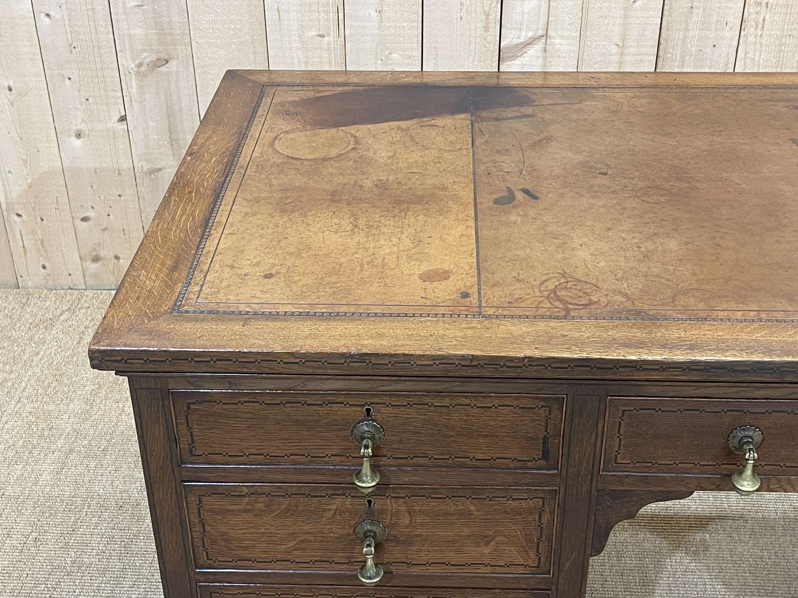 1930s English flat desk in oak