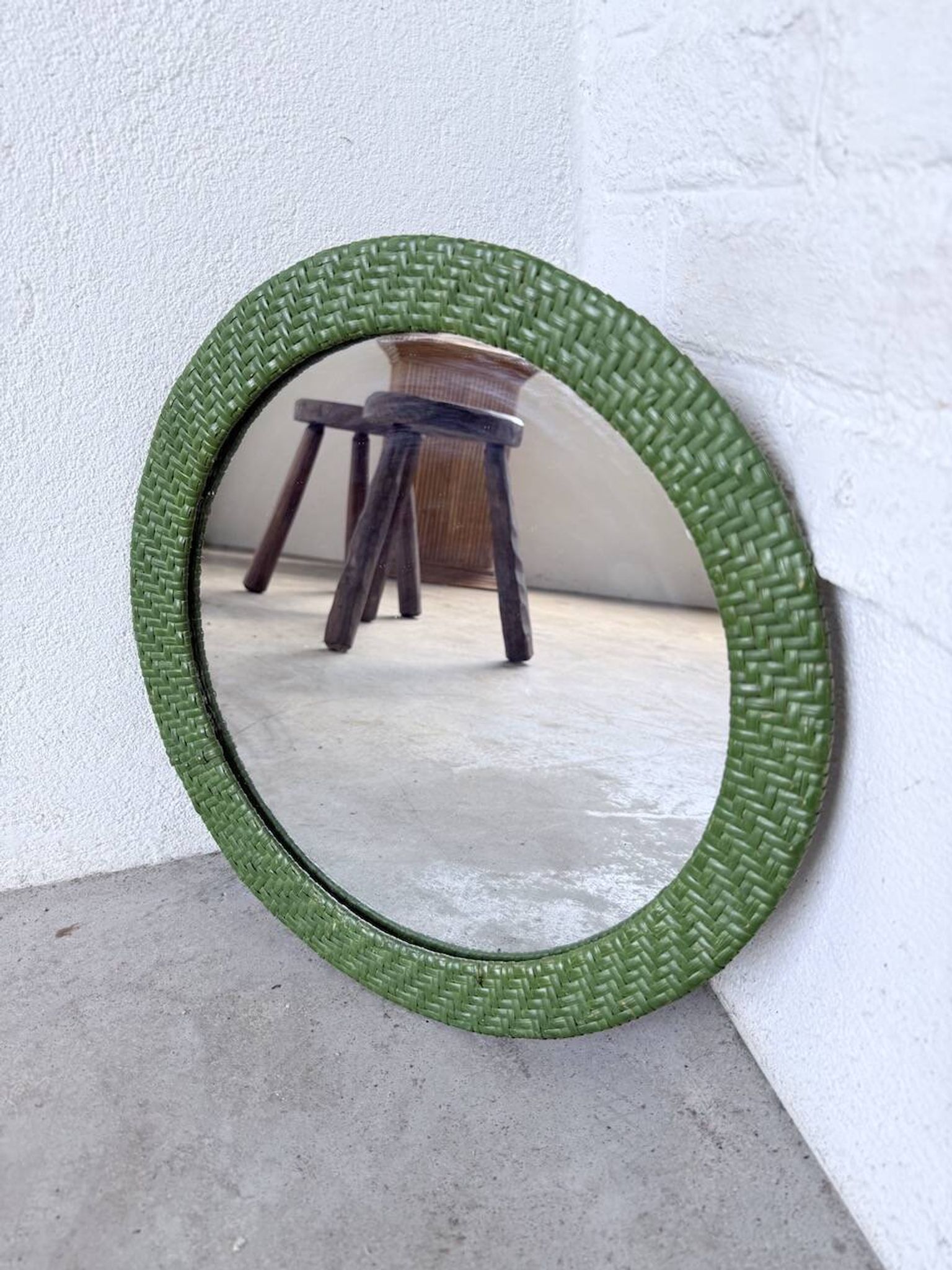 Woven wicker round mirror 1960