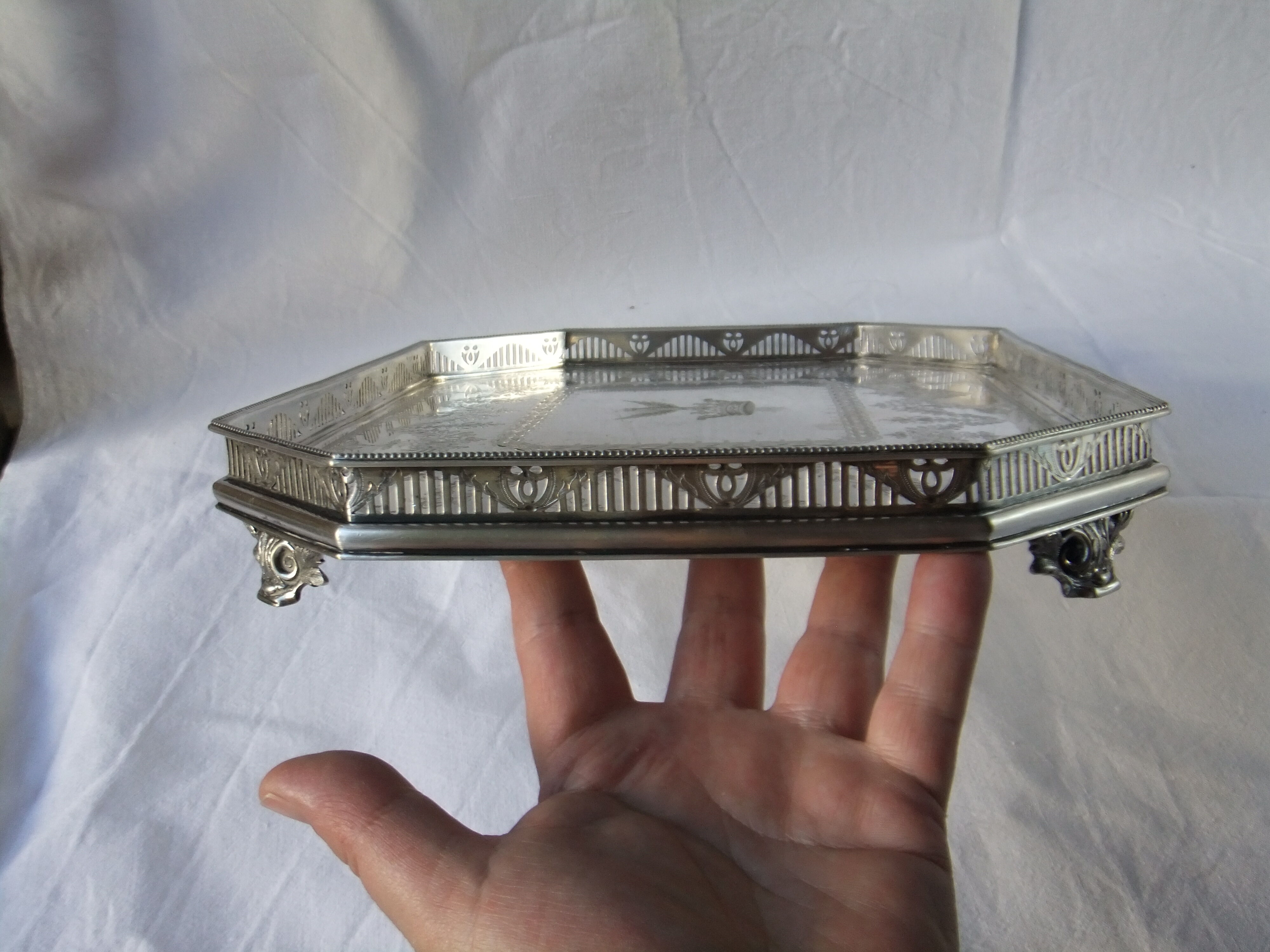 Serving tray punch goldsmith Martin Hall - Co silver metal eagle crown