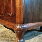 Buffet art déco français en noyer et acajou avec plateau en marbre, fin des années 1920