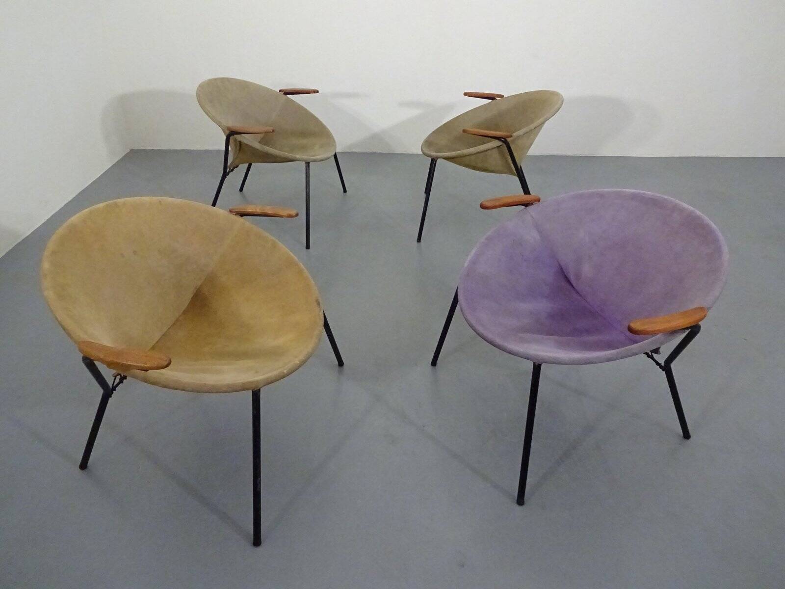Danish Sueded Balloon Chairs by Hans Olsen for Lea Furniture, 1950s, Set of 4