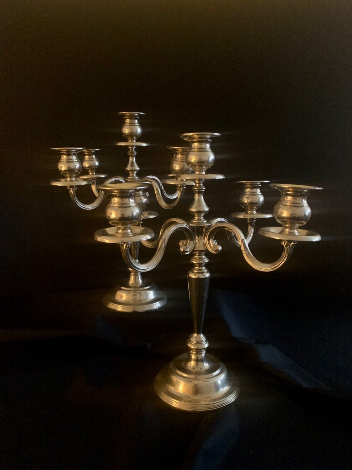2 candlesticks, candelabras, silver metal, 5 flames, 37 cm