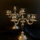 2 candlesticks, candelabras, silver metal, 5 flames, 37 cm