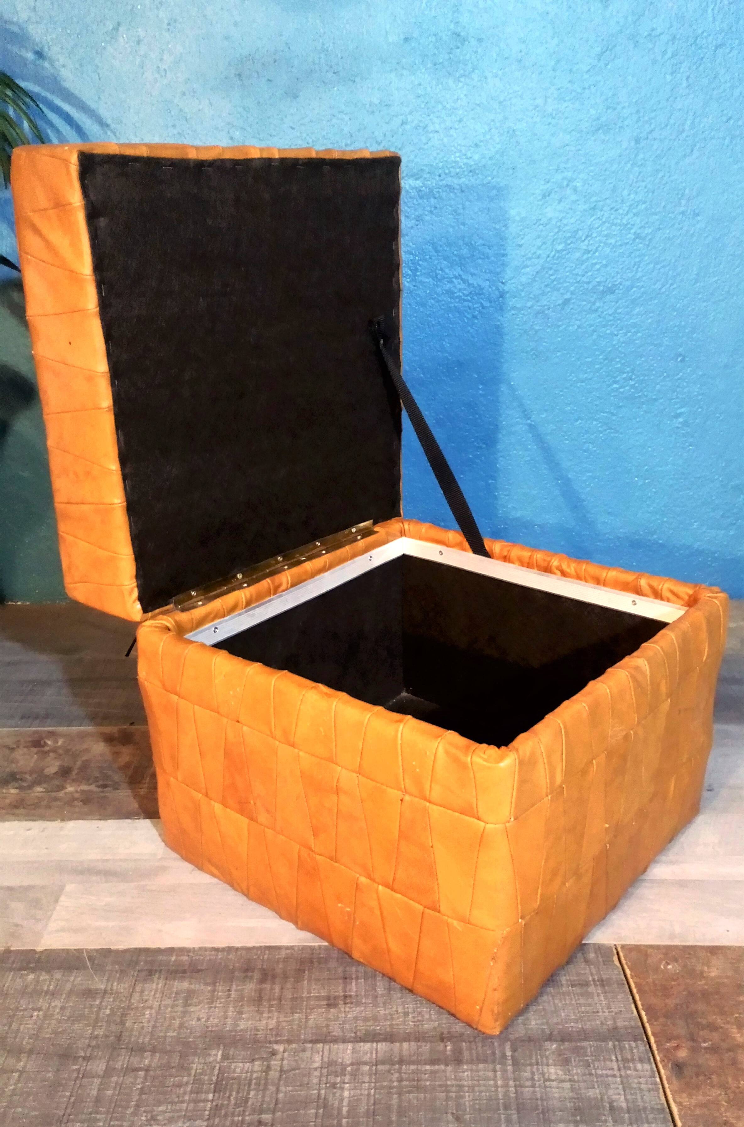 1980s leather storage stool