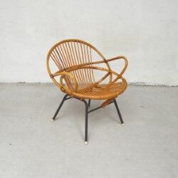 Round bamboo and rattan armchair