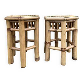 Duo of plant doors, end tables, bamboo, vintage, 60s
