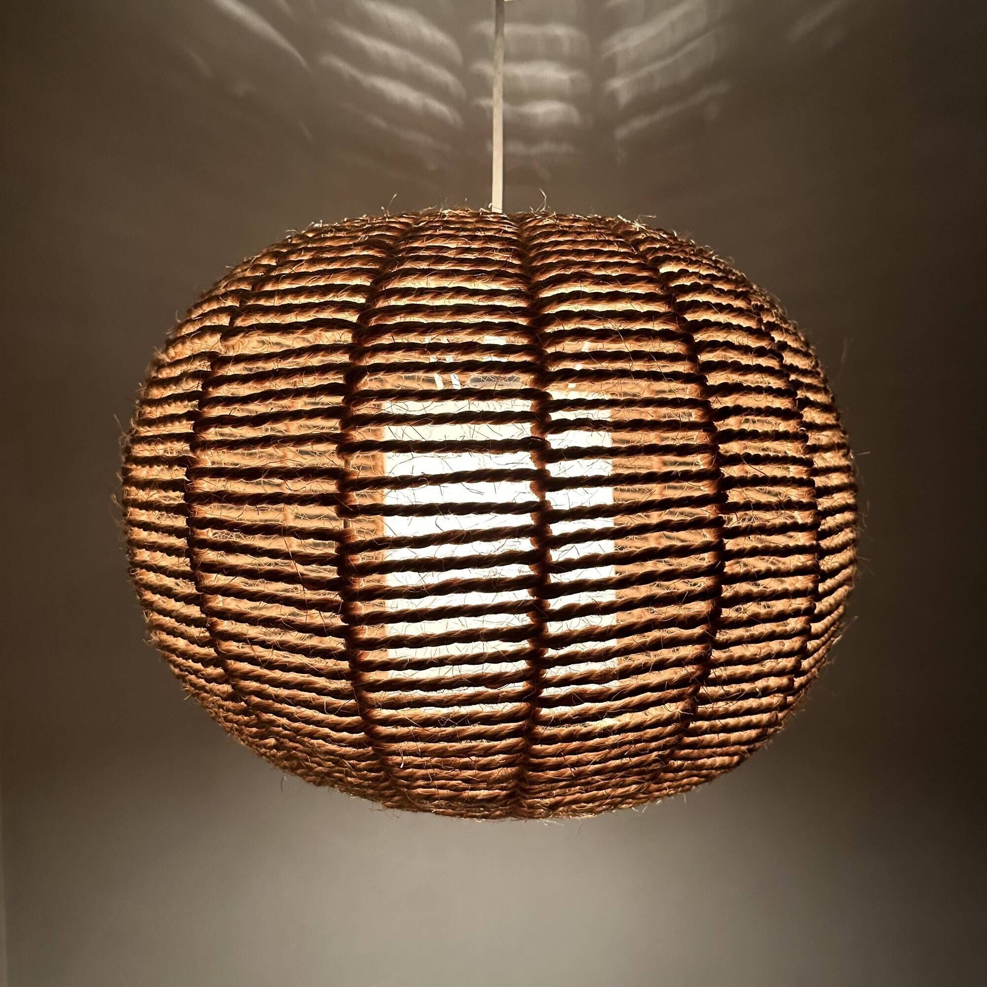 Mid Century sisal lamp, ball lamp, hanging lamp, cottage style Germany