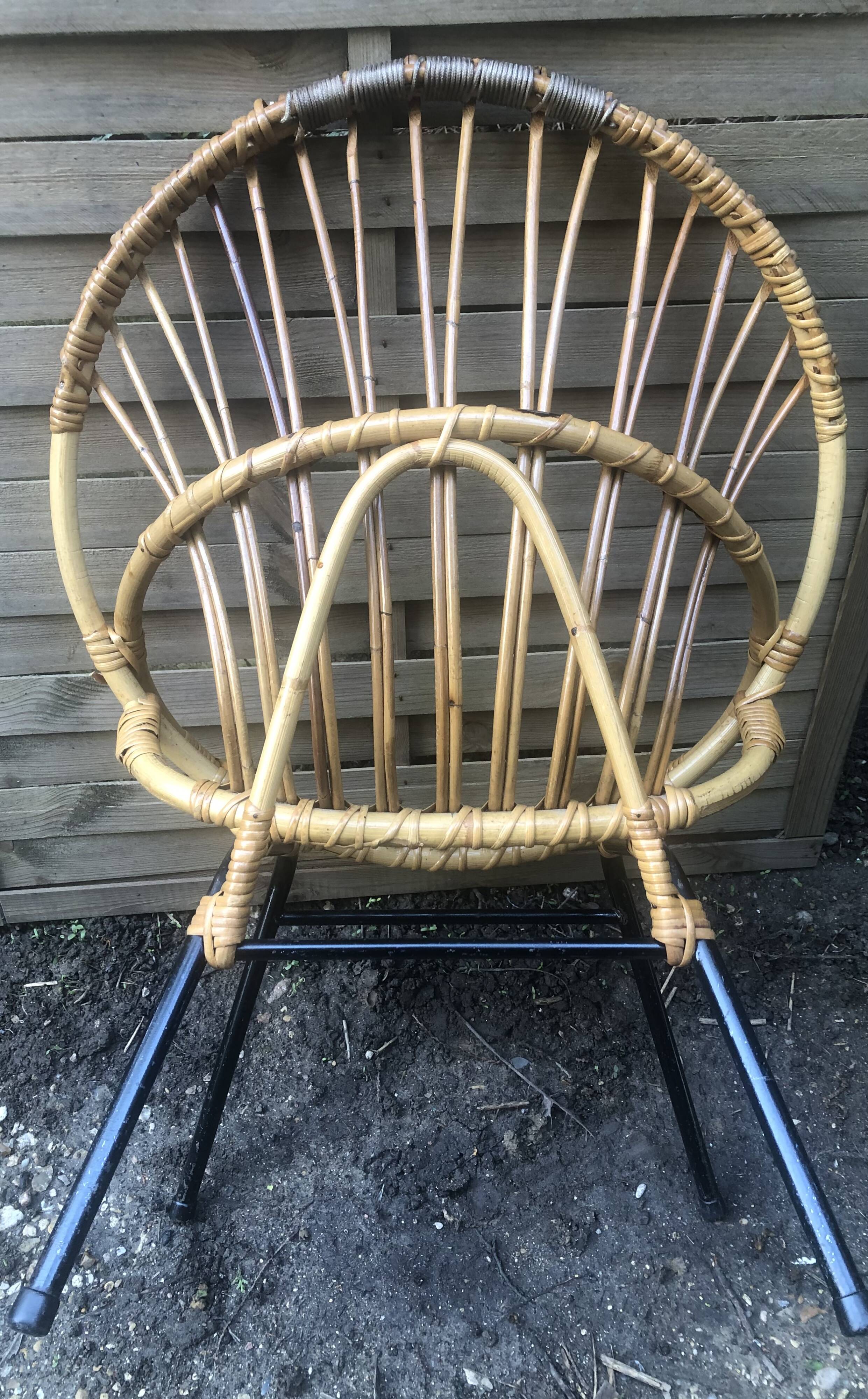 Vintage bamboo rattan shell armchair from the 60s