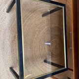 Table d’appoint verre et métal noir et or, 1970
