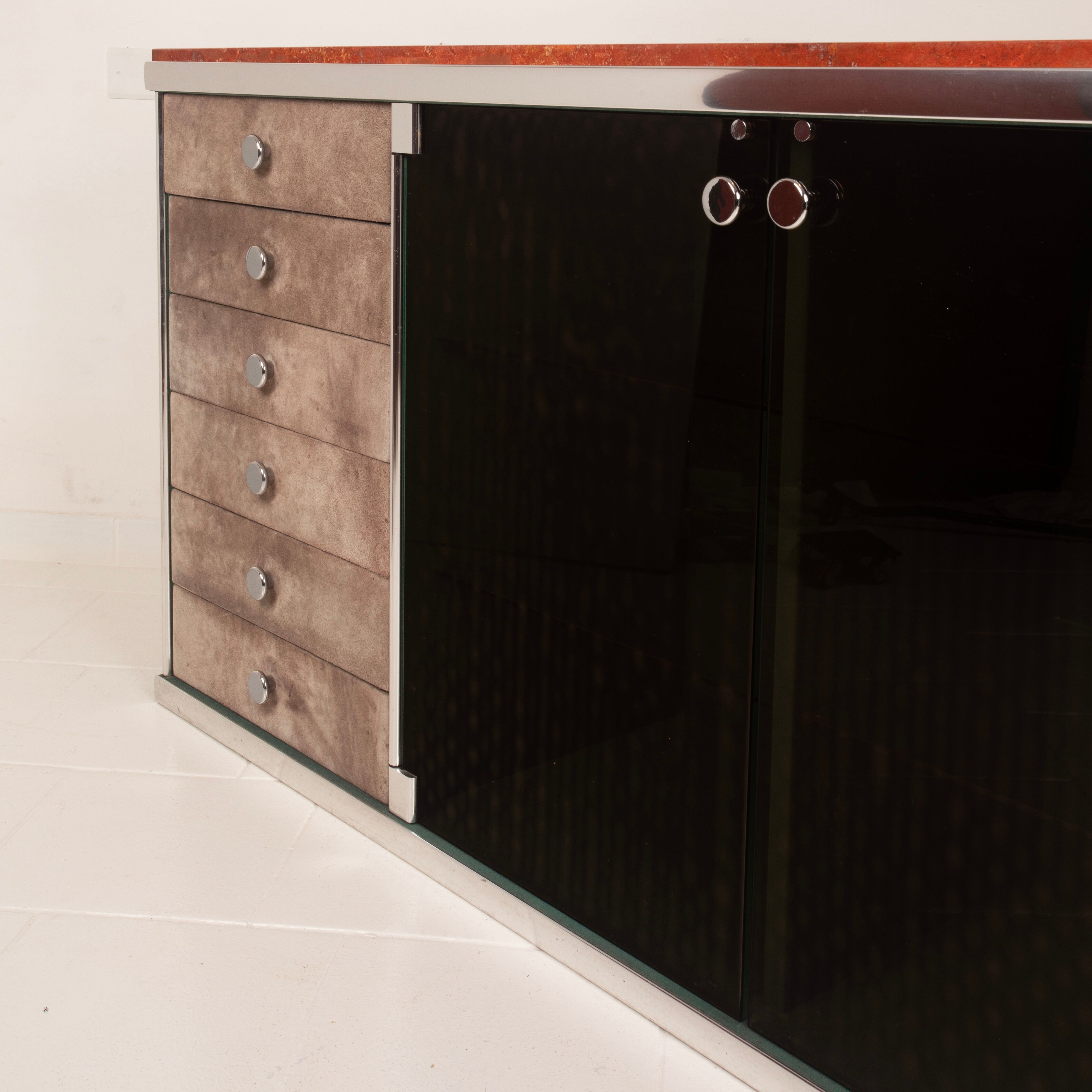 Guido Faleschini Astro Marble and Leather Sideboard for i4 Mariani 1979