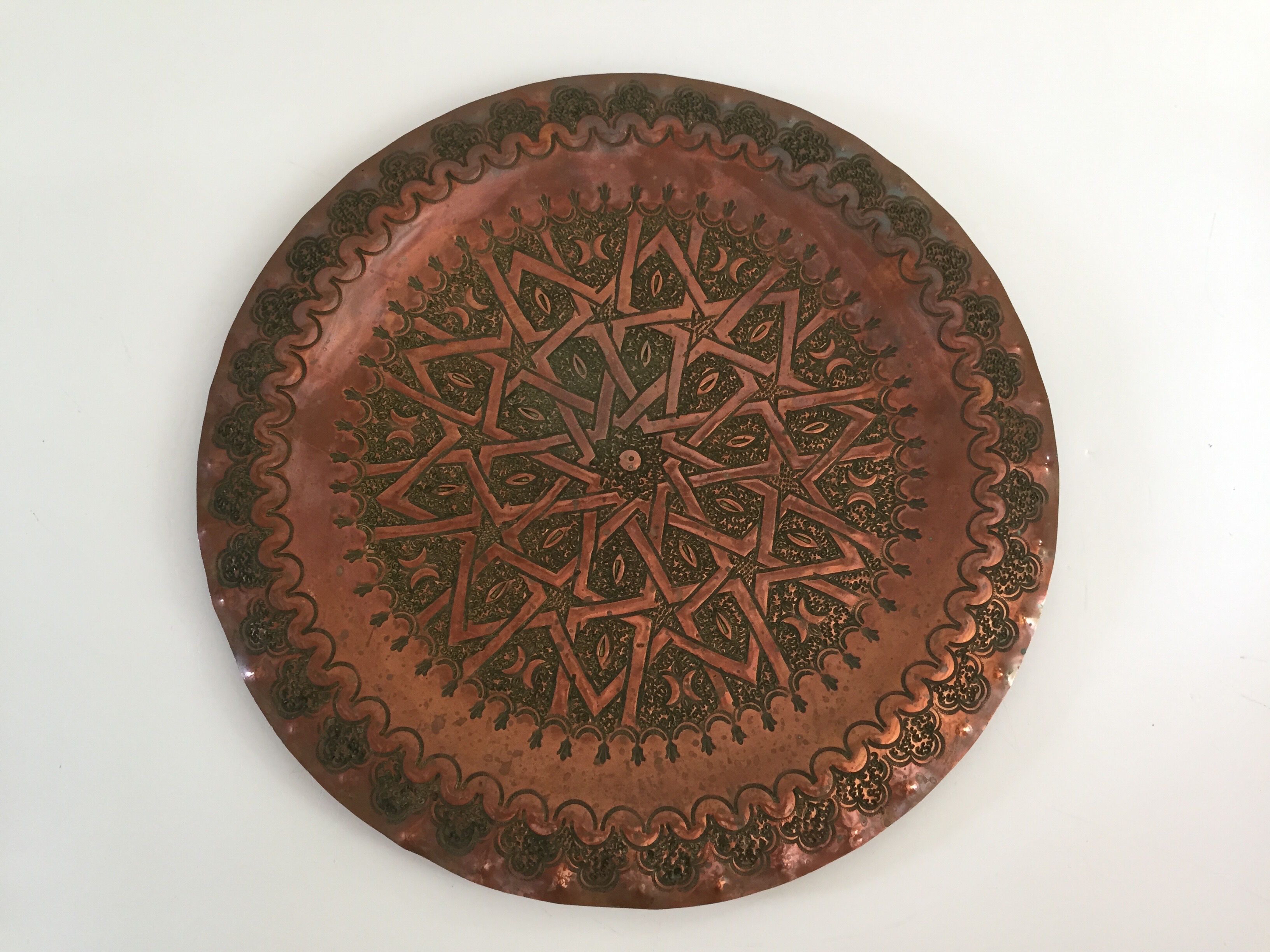 Artisanal oriental copper tray