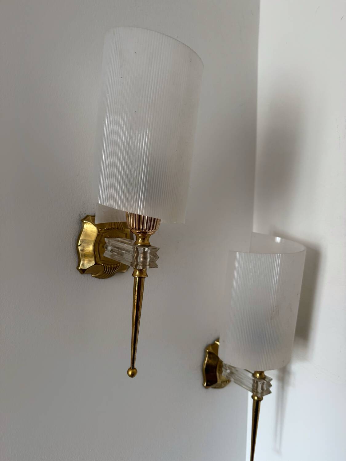 1960s gold perspex torch wall lights