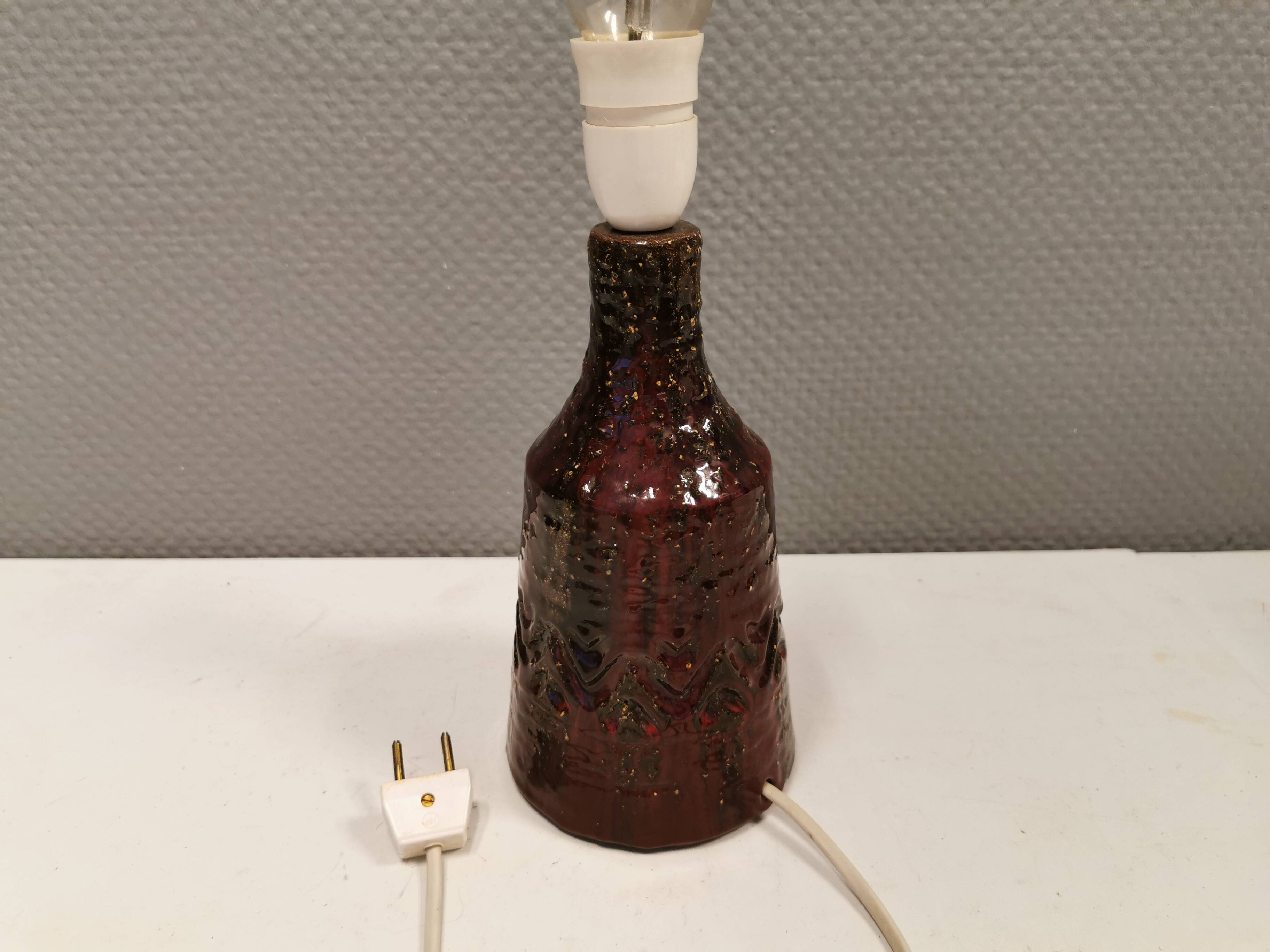 Ceramic table lamp in beautiful glaze, Danish and estimated from the 1970s.