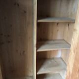 Vintage blonde wood wardrobe painted in antique white, doors decorated with Volkswagen Samba, unique piece.