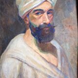 Old painting, portrait of a man with a turban, 20th century, signed