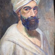 Old painting, portrait of a man with a turban, 20th century, signed