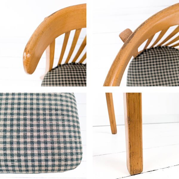 Paire de chaises bistrot vintage en bois, dossier arrondi, style Mid-Century