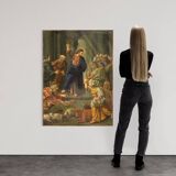Peinture italienne à l'huile sur cuivre "Expulsion des marchands du temple"