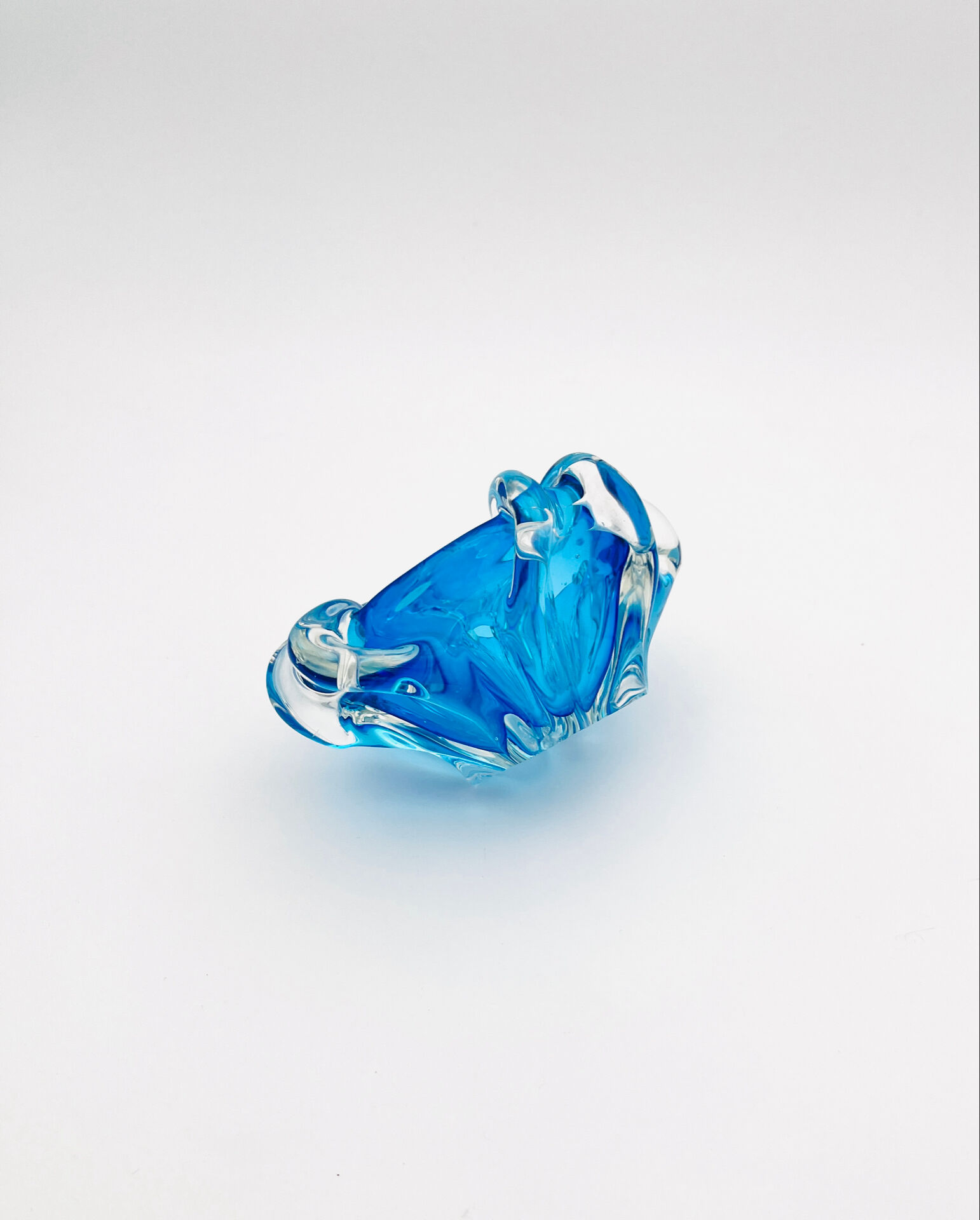 Bohémia Crystal Ashtray Josef Hospodka Blue Vintage 1960