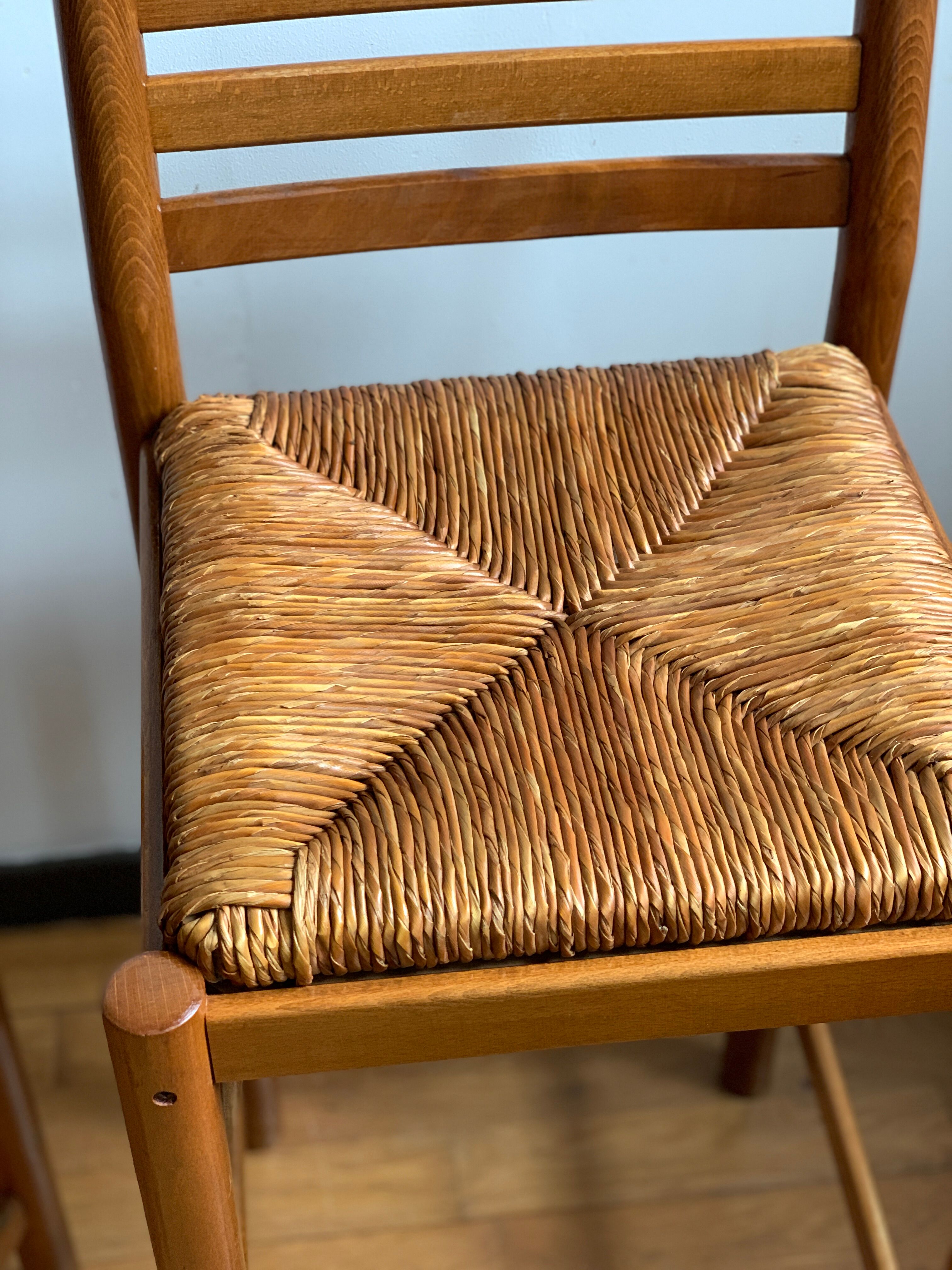 Tabouret chaise de bar bois et paille