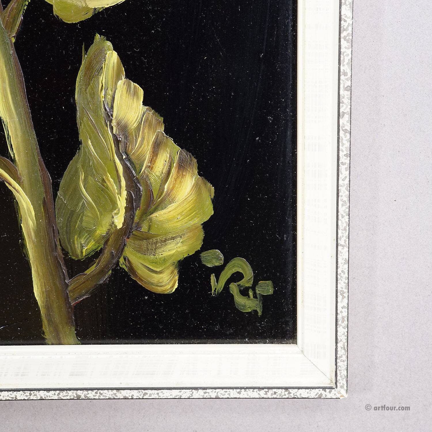 Set of five vintage flower still life paintings.