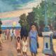 Oil painting "public garden" under glass, 1960s-70s