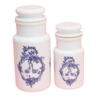 2 apothecary pots in opaline