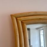 Vintage flared mirror, rattan, France 1970