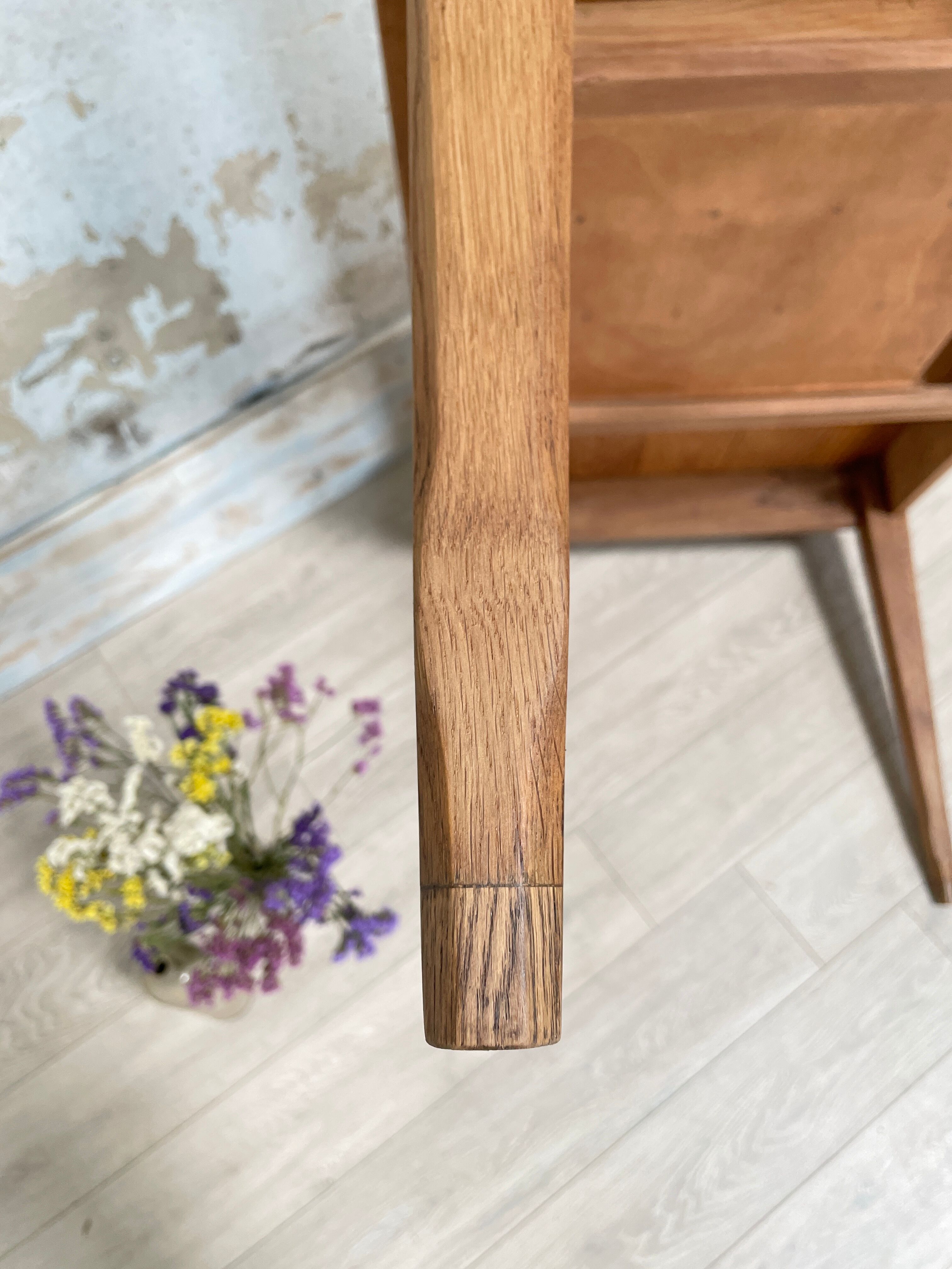 Vintage farmhouse table with spindle legs.
