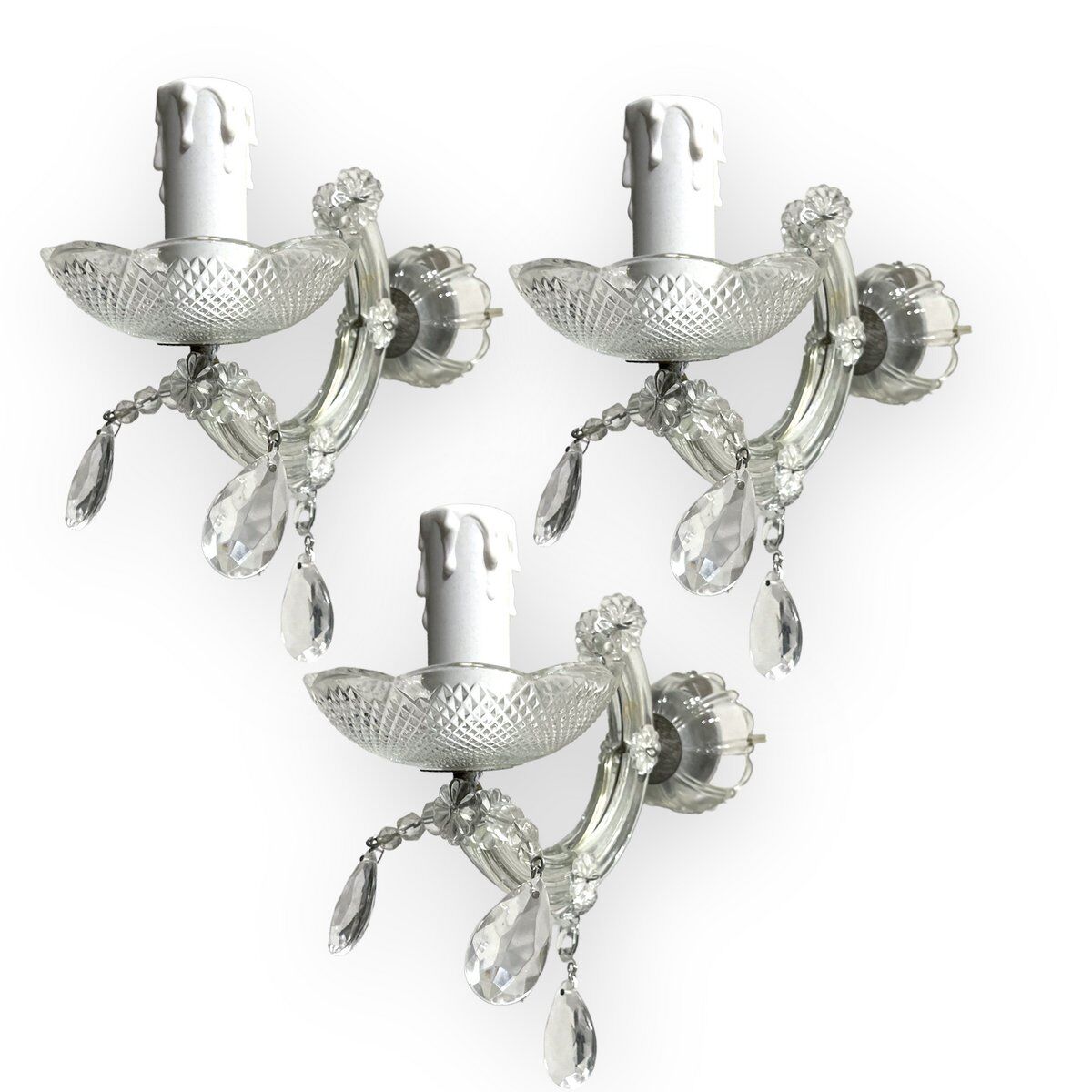 Murano glass crystal sconces set of 3, 1970s