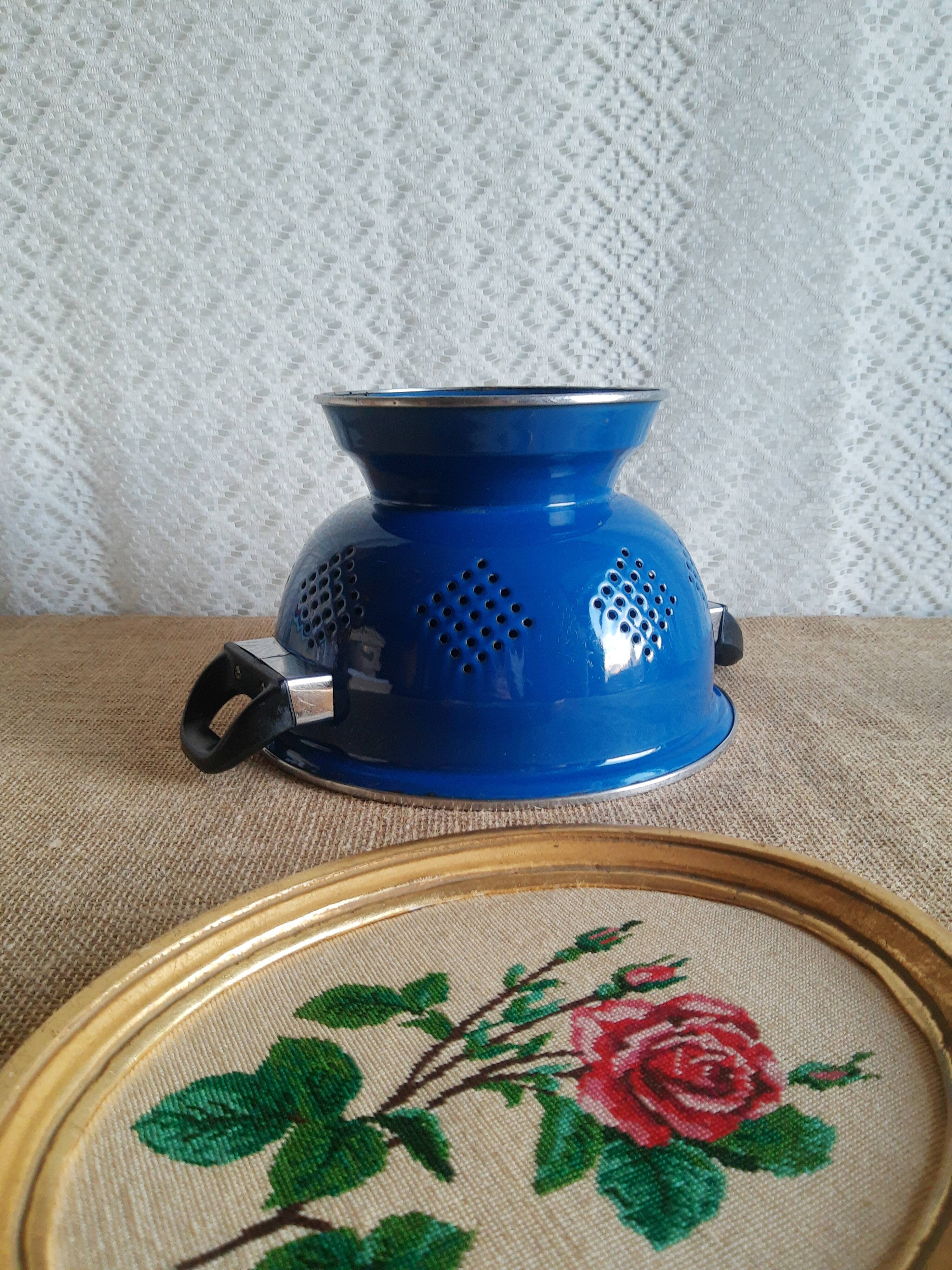 Vintage blue enamelled strainer