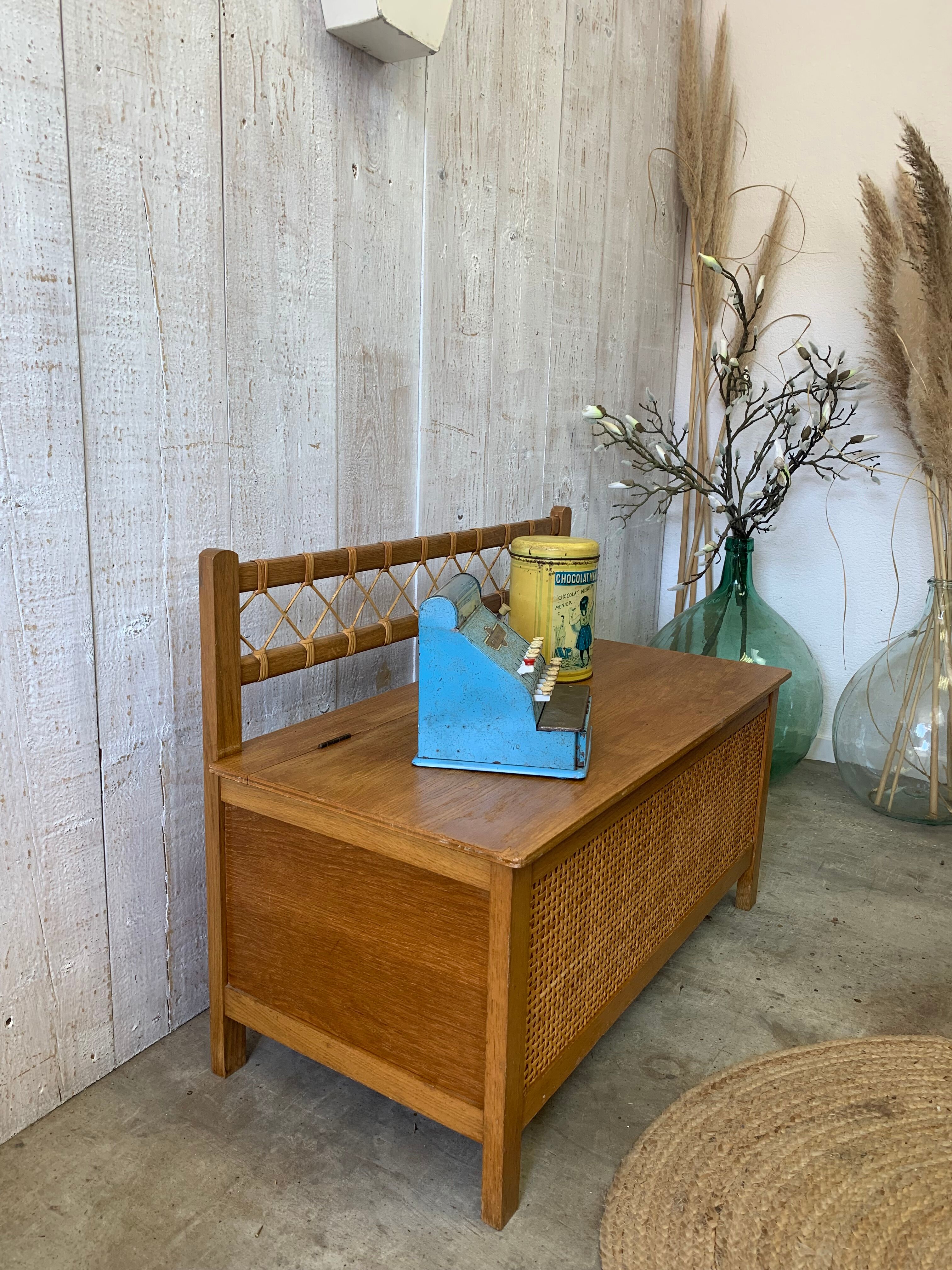 Vintage wood/rattan toy chest