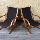2x 60s 70s Easy Chair Leather Armchairs Westnofa Norway Mid Century
