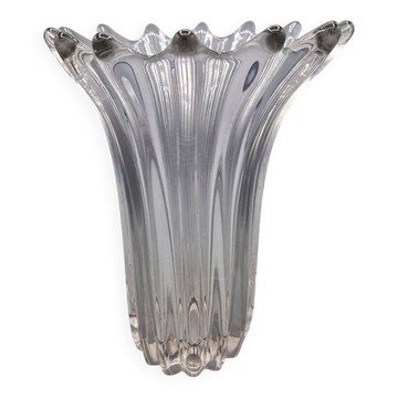 Large vintage clear glass fluted vase with wavy rim 26 cm