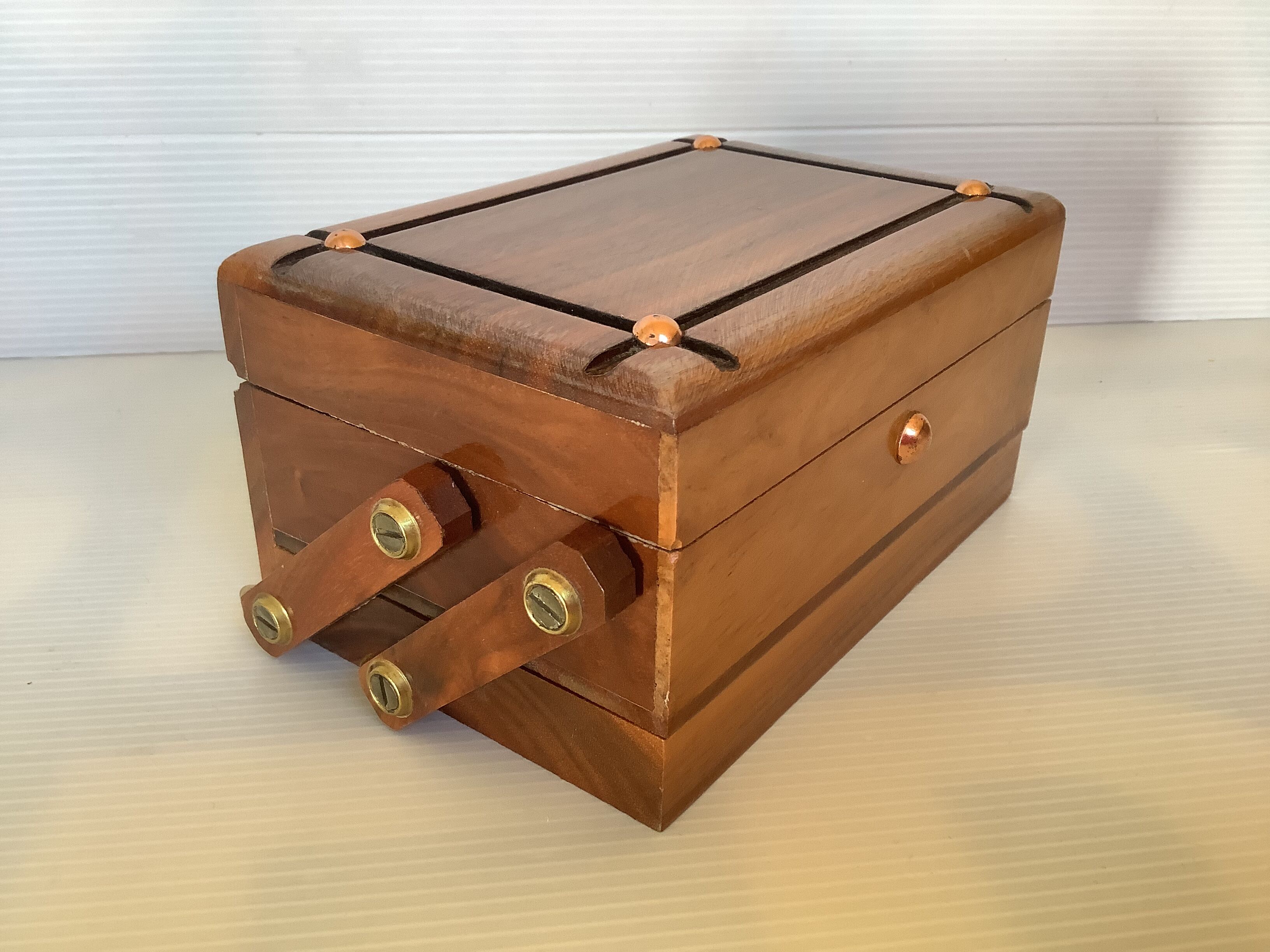 Old wooden cigarette box and ashtray