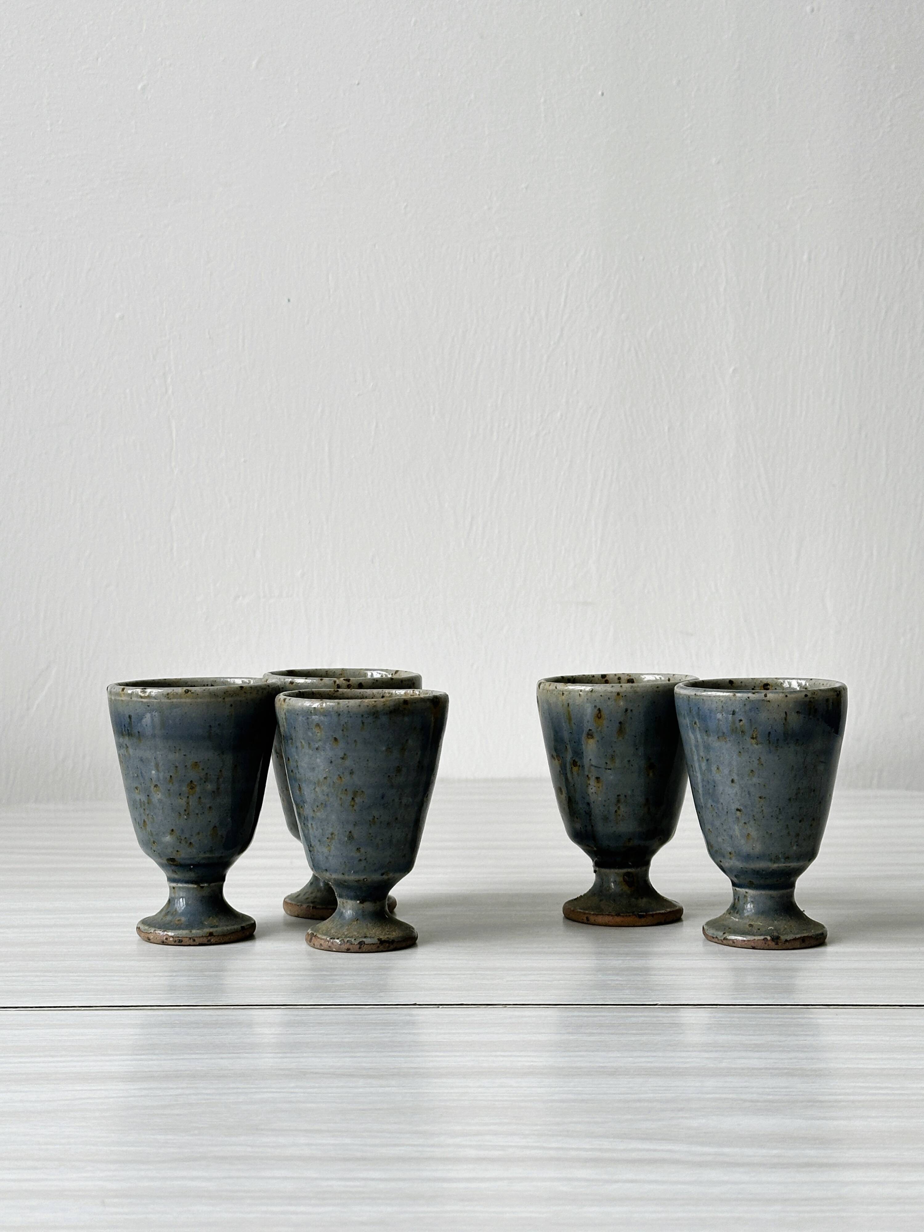 5 small mazagrans - bluish stoneware verrines Migeon La Borne CHER