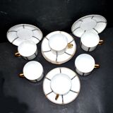 Set of 6 ART DECO black and gold porcelain coffee cups from the 1920s-1930s