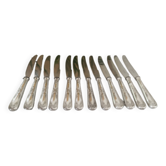 Set of 12 vintage knives, stainless steel blade and silver handle + box