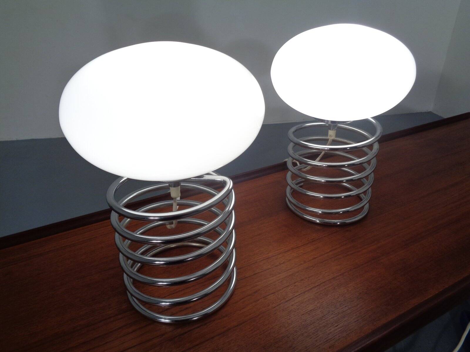 Opaline Glass and Chrome Table Lamps from Honsel, 1970s, Set of 2