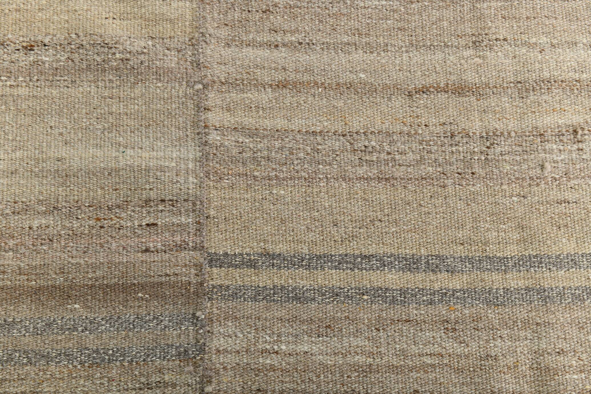 Brown & Cream Large Kilim Area Rug, 229x315Cm