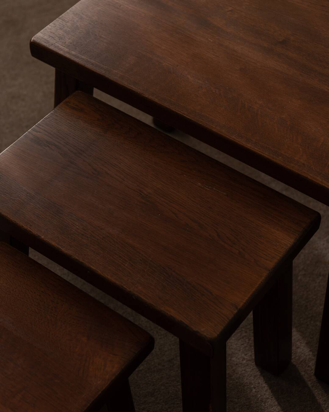 Vintage Brutalist Solid Oak Nesting Tables (Set of 3) – Dutch, 1970s