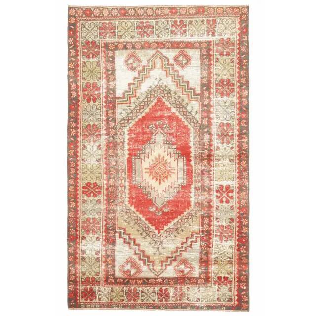 1970s Vintage Turkish Hand-Knotted Wool Cotton Red Area Rug 110x186