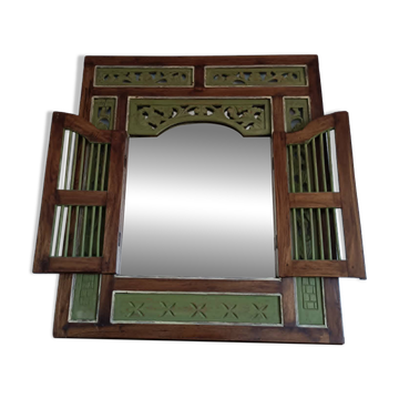 Grand miroir en bois sculpté avec volets – Style balinais