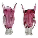 Pair of pink murano glass hand made vases , 1970’s Italy