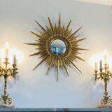 Pair of gilded bronze candlesticks, marble bases.