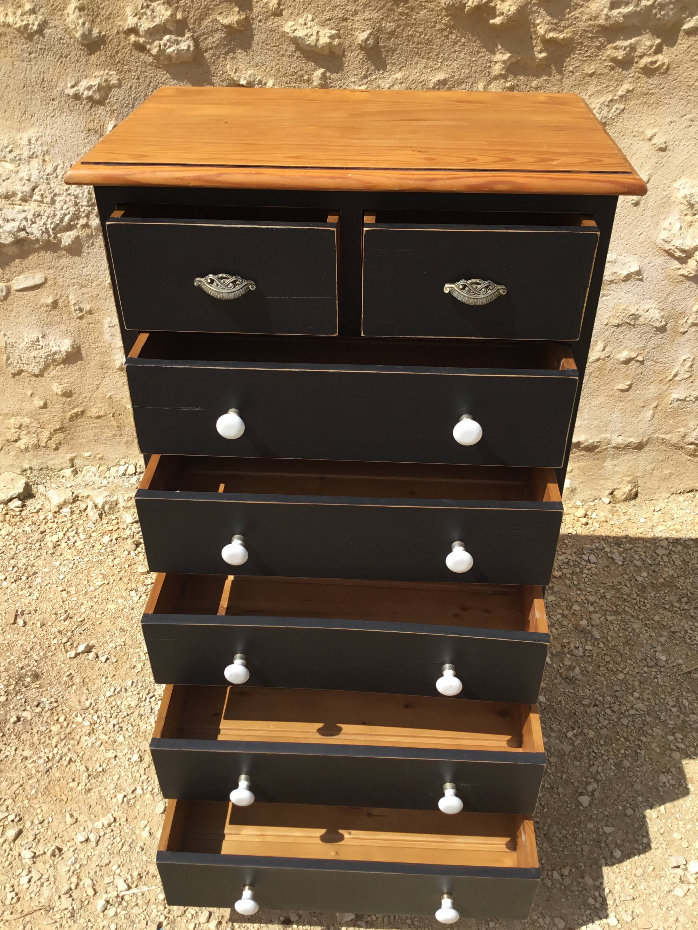 Chiffonier from the 1980s in black patinated fir