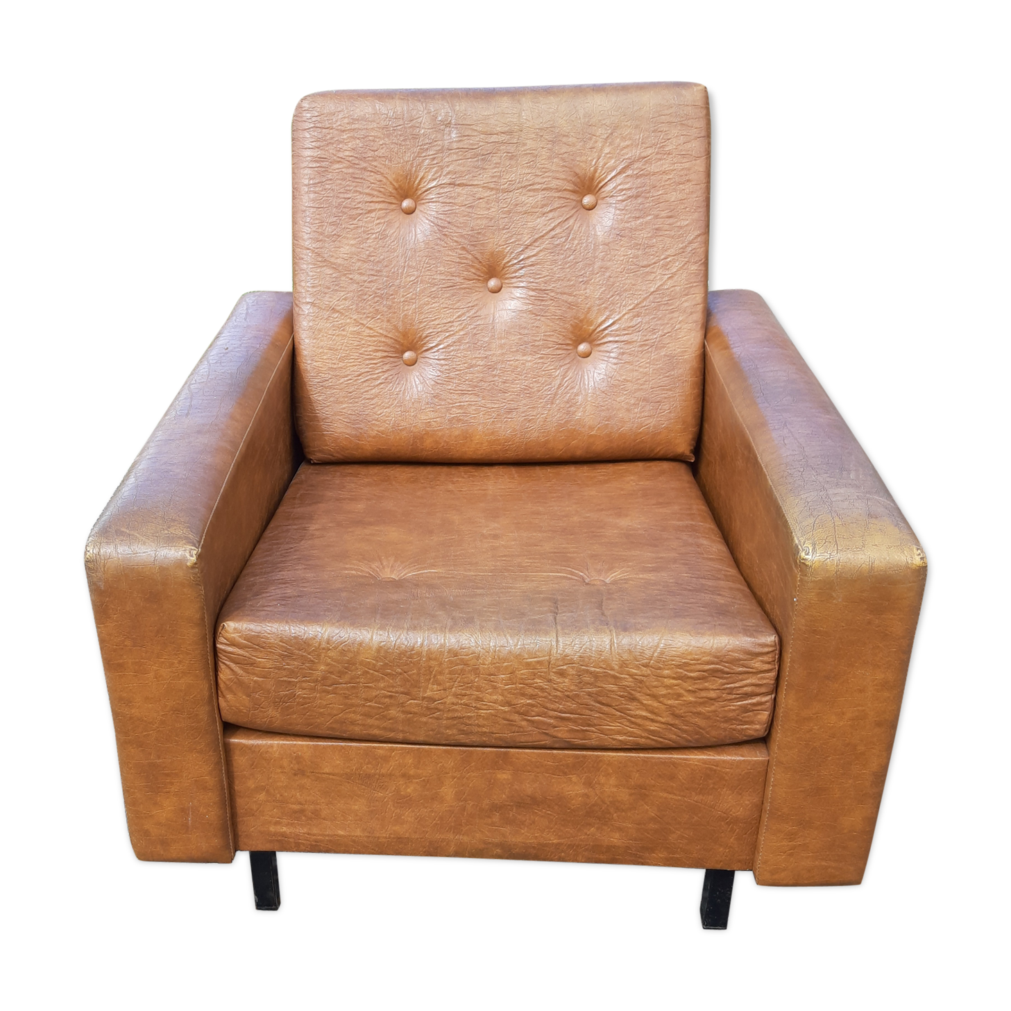 Fauteuil années 60 skai marron