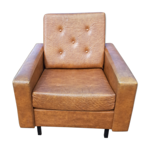 Fauteuil années 60 skai - marron