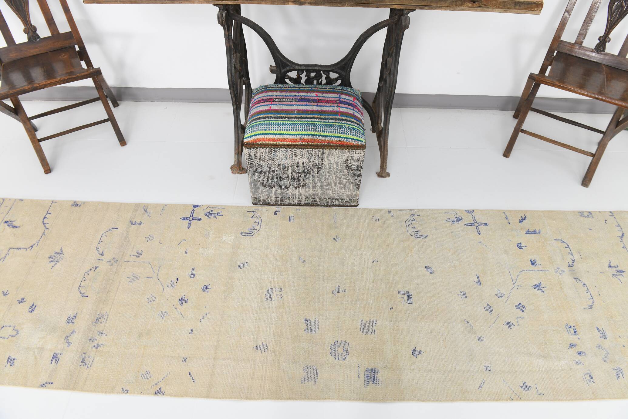 3x12 Blue & Beige Antique Vintage Runner Rug, 80x369Cm SK 23836
