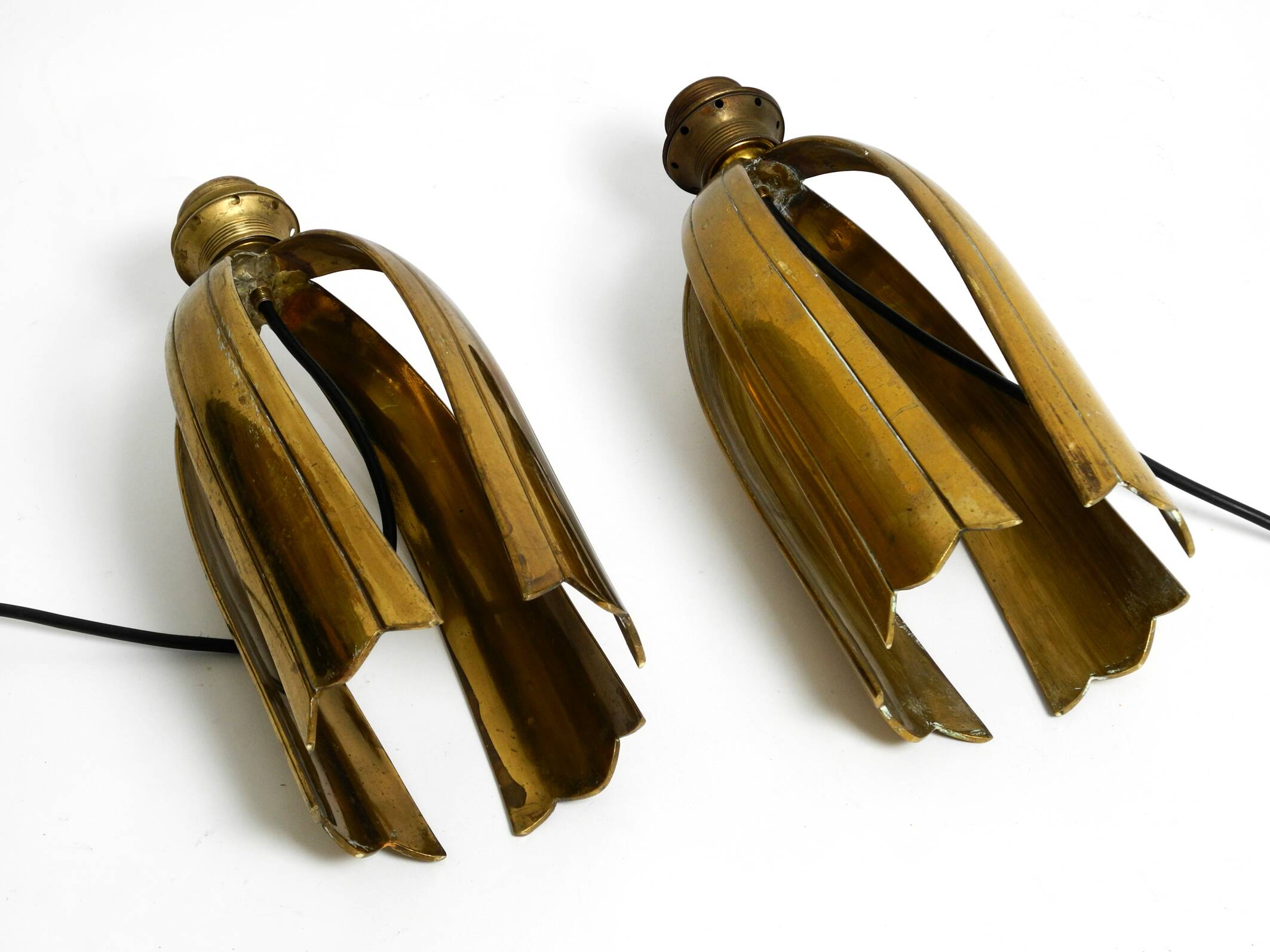 Pair of large extraordinary heavy Mid Century brass table lamps